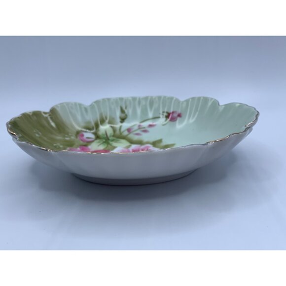 Lefton China Hand Painted Floral Oval Dish 6.5 inch Decorative Dish w Pink Roses - Picture 7 of 10